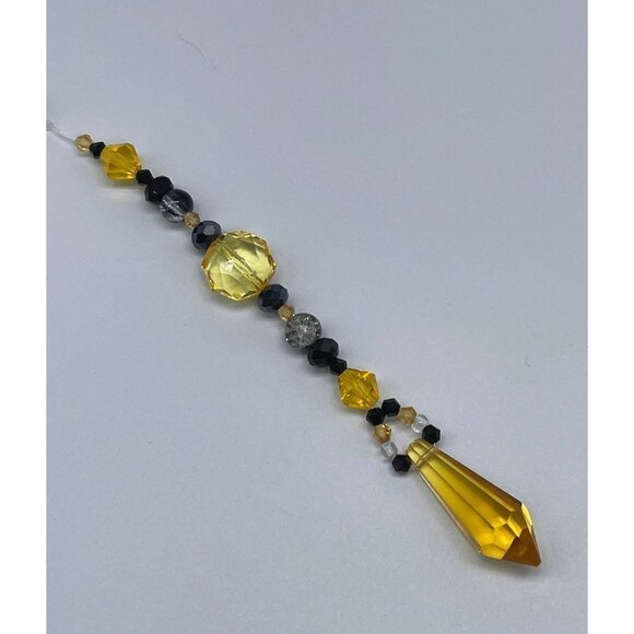 Beaded Purse Charm Suncatcher Black Yellow Crystal Prism Handbag Ornament - Picture 8 of 10